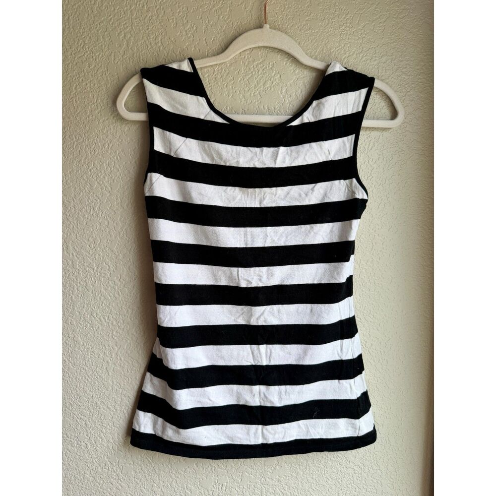 Express Black White Striped Tank Top Small Soft Modal Scoop Back 2013